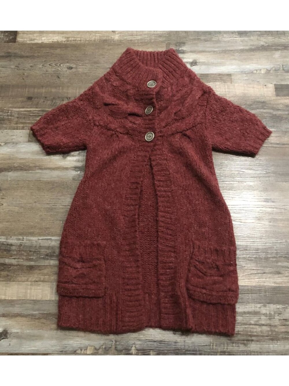 Free People Women Long Cardigan Sweater Chunky Knit Medium Burgundy